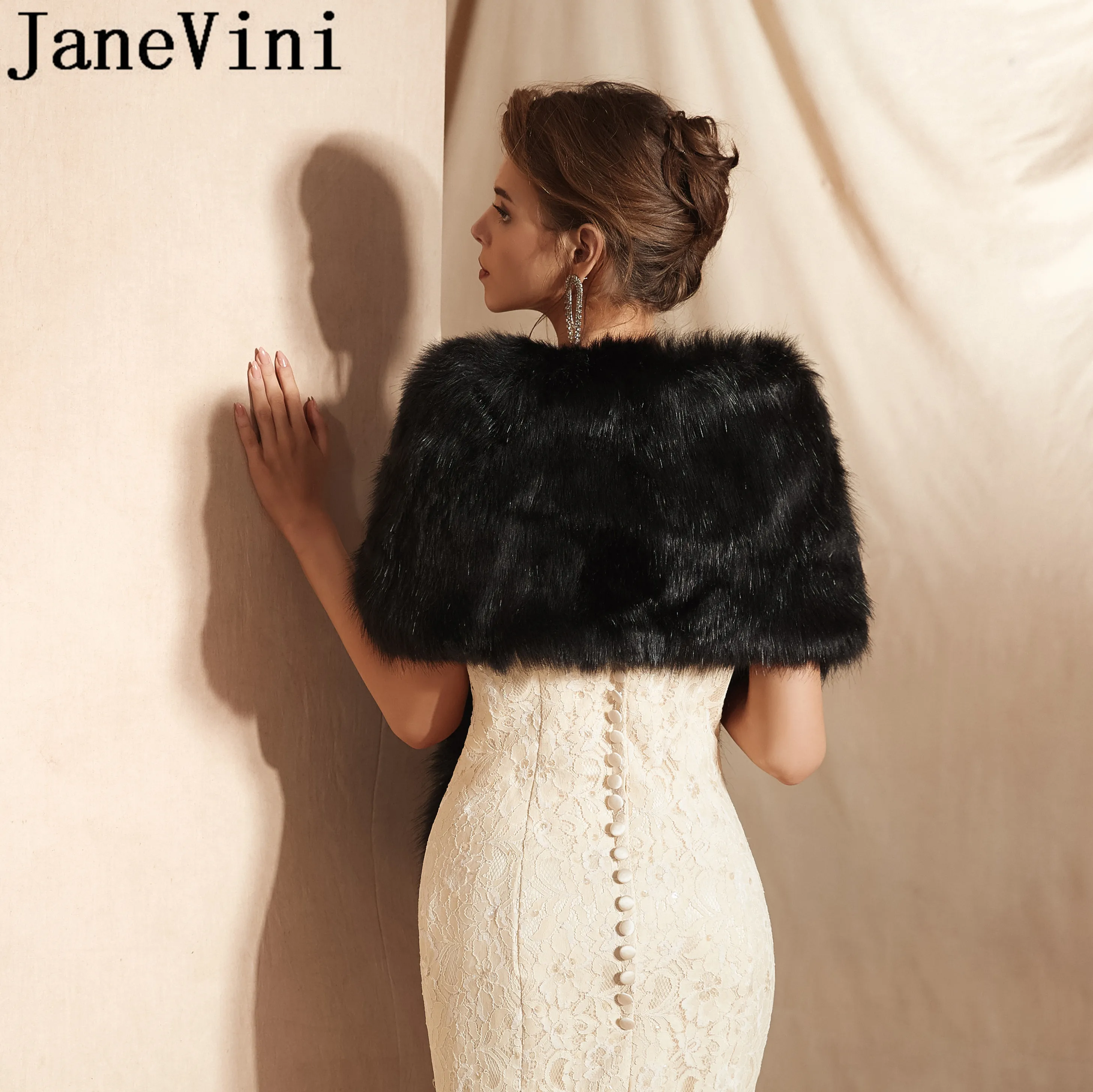 Женская меховая накидка JaneVini Элегантная черная вечерняя шаль свадебное платье