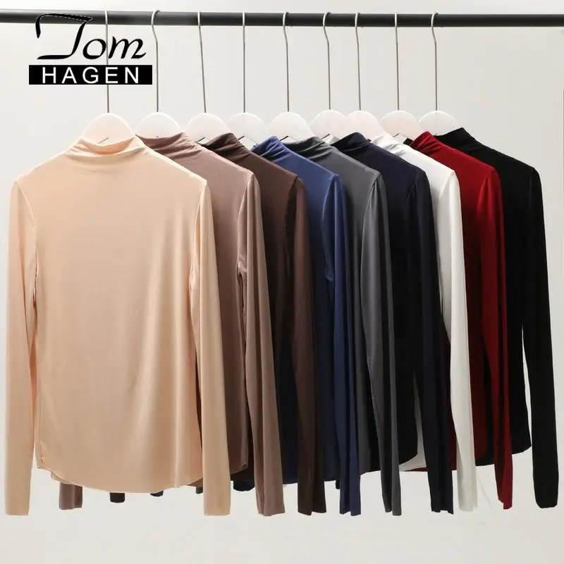 Однотонная хлопковая Водолазка с длинным рукавом женские высокие эластичные