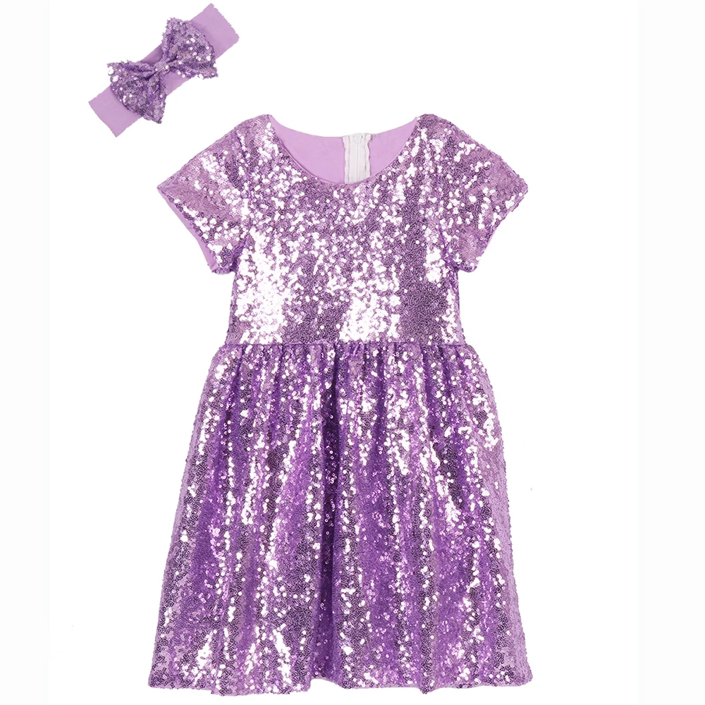 Платье принцессы с блестками модное блестящее платье для девочек повязка на