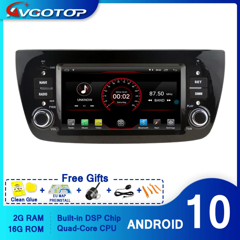 AVGOTOP Android 10 Wince автомобильный радиоприемник DVD плеер для FIAT DOBLO 2G 16G автомобиль GPS