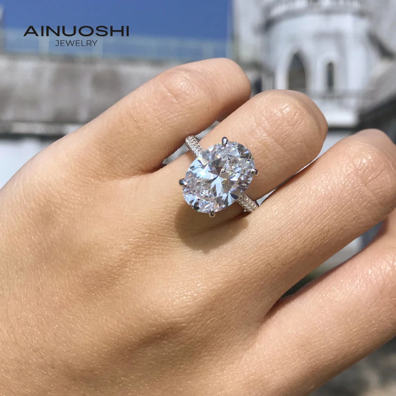 

AINUOSHI 925 Sterling Silver 10x14mm Oval Cut SONA Diamond Engagement Rings For Women Promise Anniversary Wedding Rings