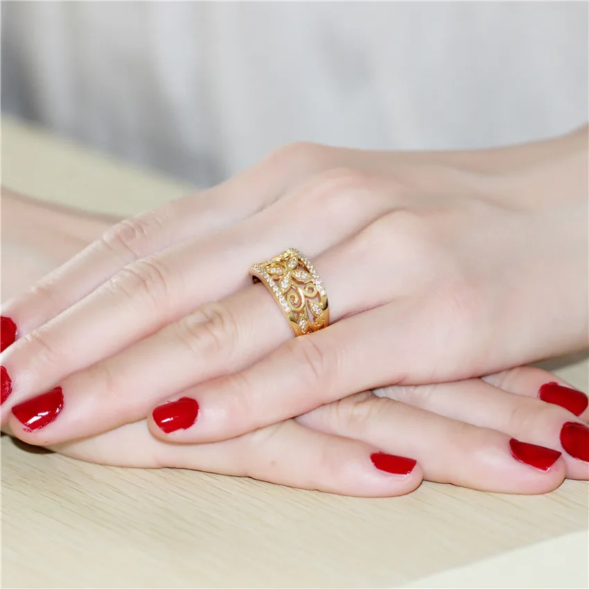 Роскошное Золотое обручальное кольцо для одежды в форме листьев цветка циркония