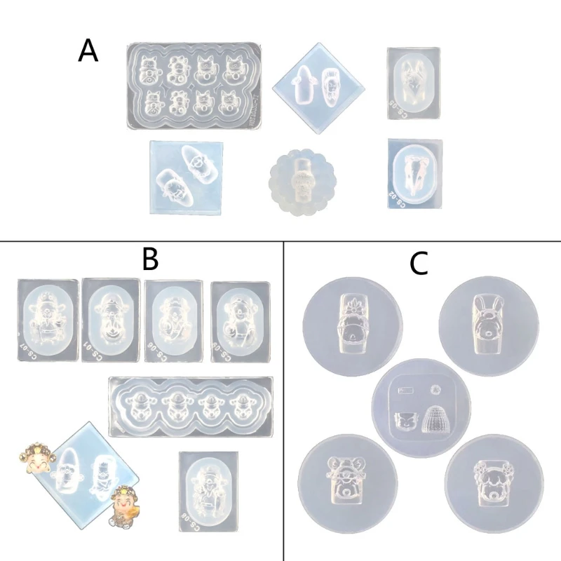 

God of Wealth 3D Carving Nail Art Silicone Mold Lucky Cat Charm Pet Dog Sleepy Doll Gel Resin Casting Molds Craft Tools
