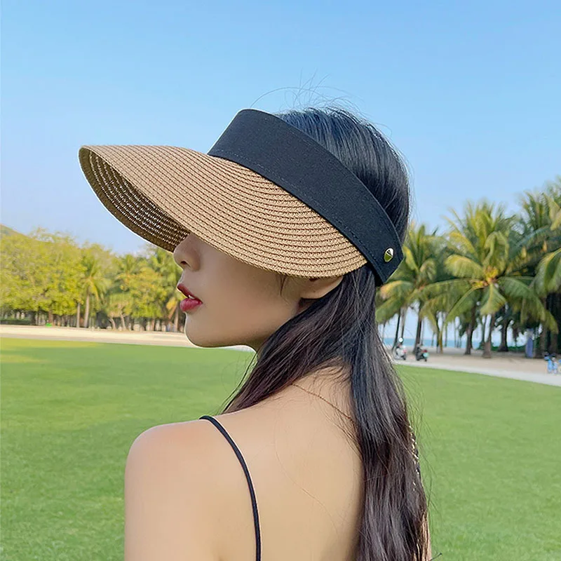 

Women's Summer Hat Sun Visor Empty Top Wide Brim Hat Sun Protection Cap Female Sun Hats Peaked Cap Girls Beach Hat Straw Hat