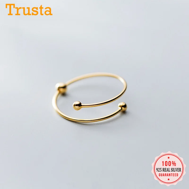 

TrustDavis New Authentic Minimalist 925 Sterling Silver Thin Beads Opening Finger Ring for Women Wedding Jewelry Gift DA989