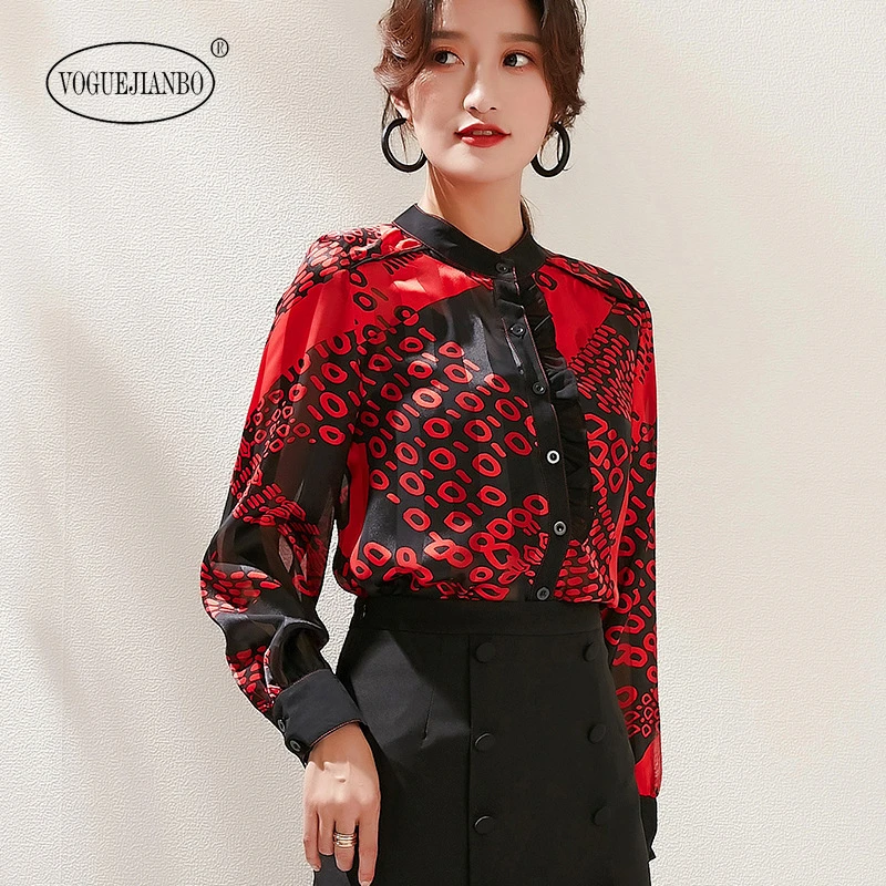 

2020 spring new Korean women's shirt printed round neck sweet fungus long sleeve chiffon shirt bluzki damskie blusa feminina top