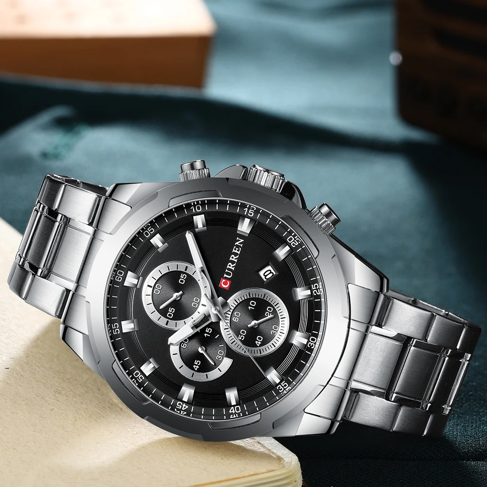 Новые мужские часы CURREN Лидирующий бренд Роскошные военные стальные спортивные