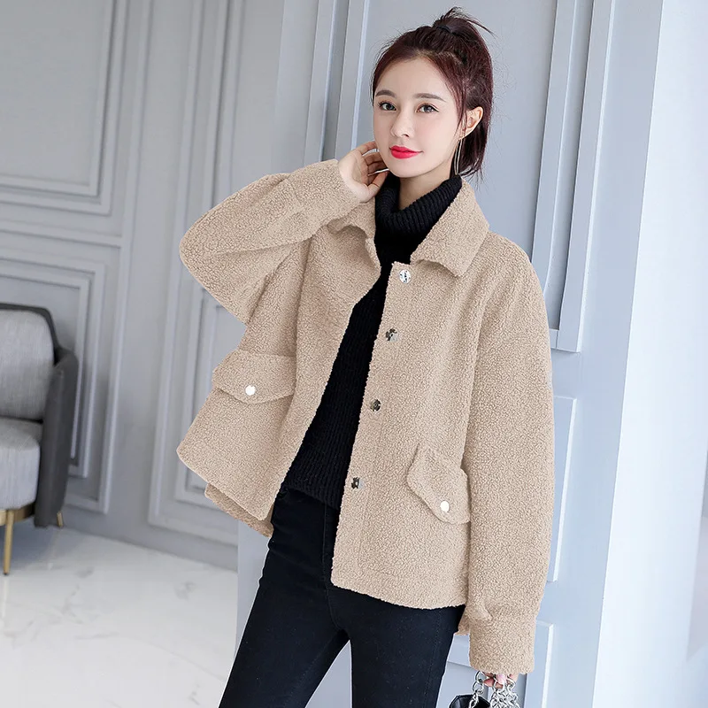 Женское меховое пальто из овечьей шерсти свободное Короткое шерстяное в