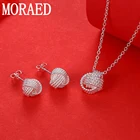 925 стерлингового серебра ювелирные изделия простой совпадают круглая подвеска, серьги, набор, для женщин, очаровательные, модные, подарок