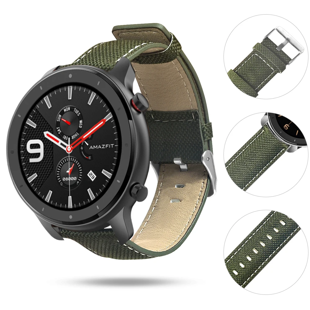Ремешок для часов Huawei Watch GT мягкий браслет из холста и кожи 22 мм Huami Amazfit GTR 47