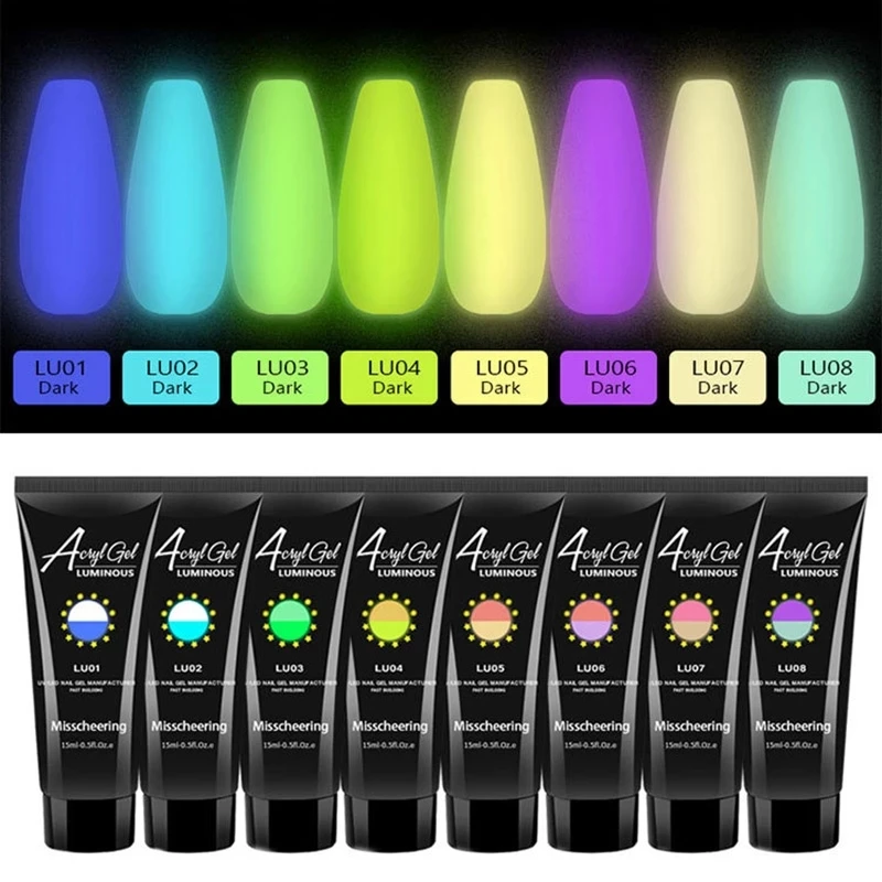 Glow In The Dark Luminous Gel for Nails Extensions Poly UV Builder Gel Nail Polish Lacquer 15ml Nail Art Design For Manicure Hot