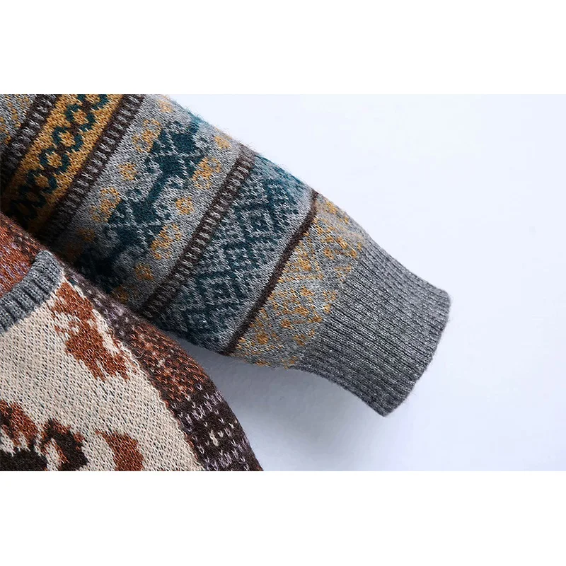 

2021 New Spring Women Knitted Jacquard Cardigan Button V-Neck Long Sleeves Sweater Female Fashion Casual Women Clothes