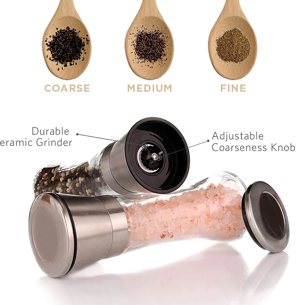 2 шт./компл. мельница для соли и перца набор нержавеющая сталь со стеклянным