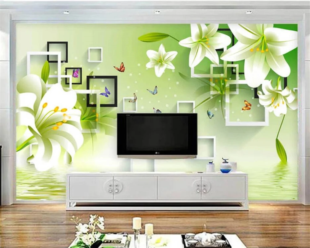 Beibehang пользовательские обои роспись фото модная свежая зеленая Лилия отражение 3D