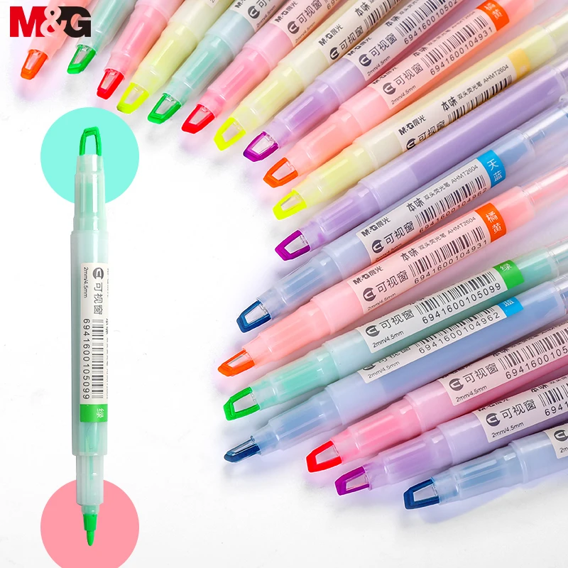 

M&G 3/6pcs Clear View Multicolor Highlighter Double tips Stick marker Assorted 6 Colors Window double Tip Color Highlighter Pen