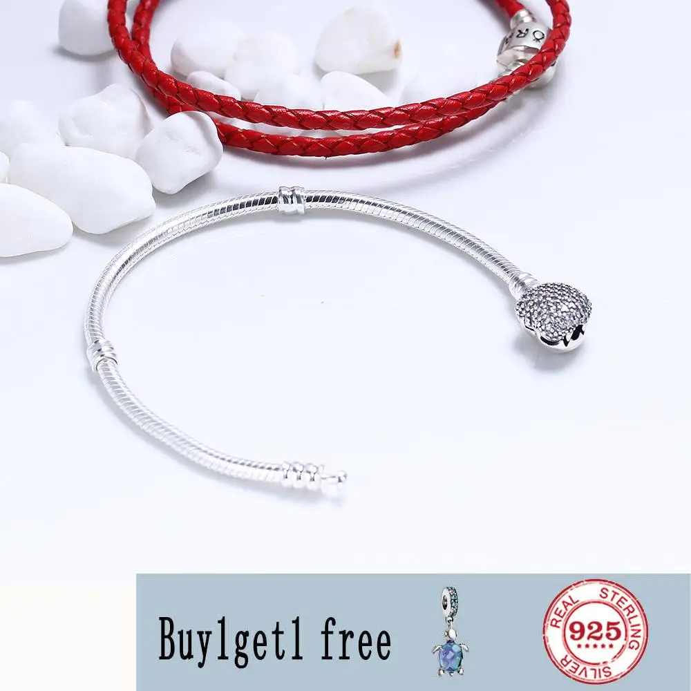 

925 Sterling Silver pan Bracelet Moments Pave Heart Clasp With Crystal Bracelet Bangle Fit Bead Charm Diy Fashion Jewelry