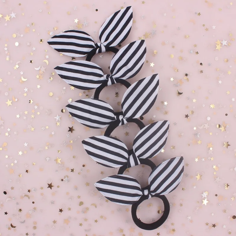 Женские эластичные резинки для волос в полоску с заячьими ушками 10 шт./лот