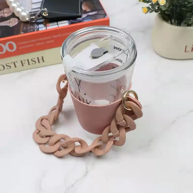 

Модный ручной держатель из искусственной кожи для молока и чая, съемная цепочка, портативная кофейная чашка для пикника на открытом воздухе...