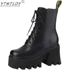 Женские ботильоны на очень высоком каблуке, Нескользящие полусапожки на платформе и квадратном каблуке, привлекательные плиссированные ботильоны со шнуровкой спереди, 2021