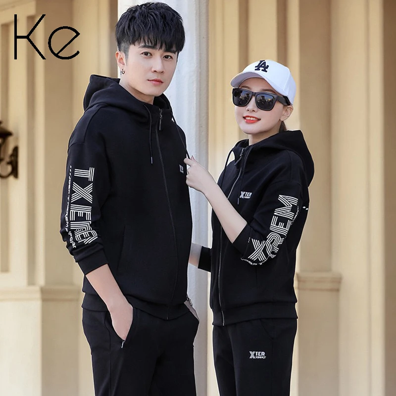

KE New 2021 unisex Sports suit male spring couple black red white sportswear cotton sweater casual tracksuit men sportset women