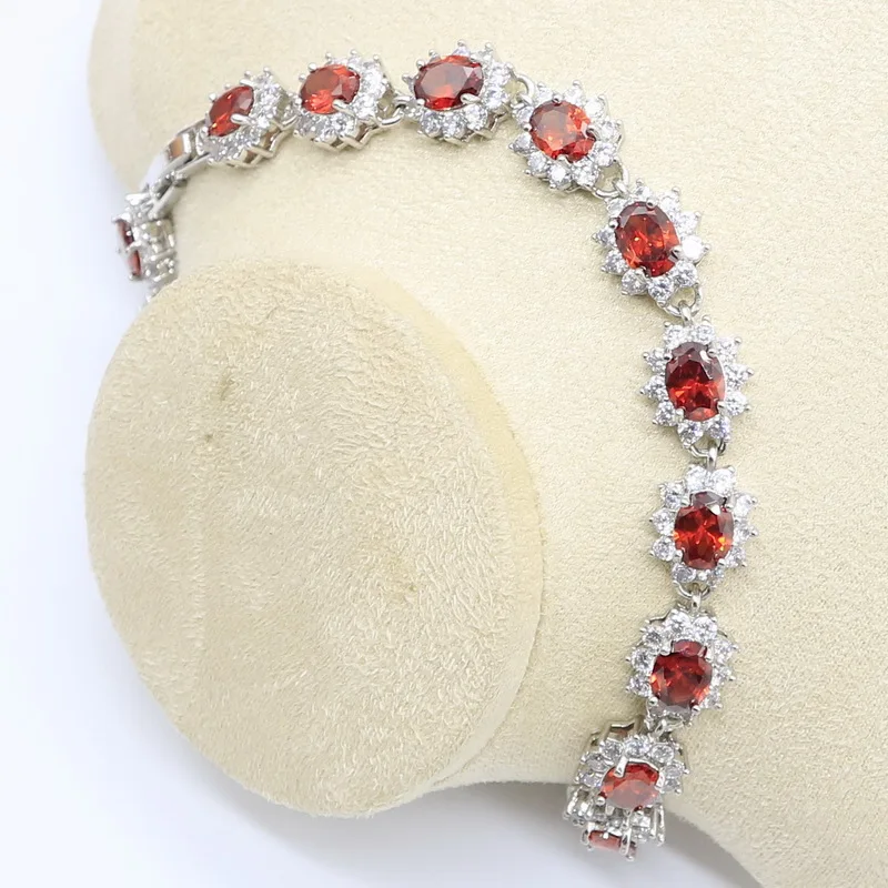 Набор украшений для женщин с красным цирконием набор браслет серьги ожерелье