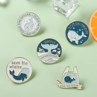cartoon whale enamel pins ocean blue brooches cute backpack clothes lapel pin badge metal jewery gift for kids friends wholesale