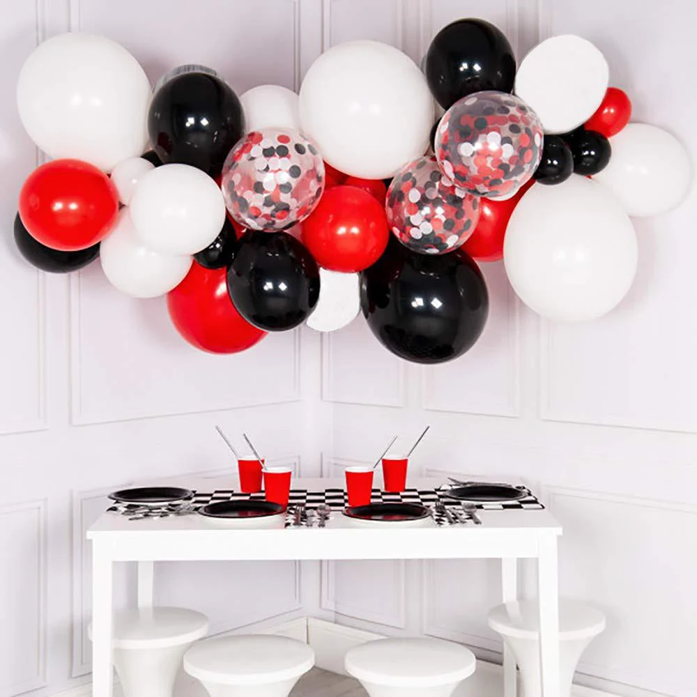 109 unids/lote circo globos de cumplea&ntilde;os arco set de guirnaldas negro rojo blanco globos confeti globos, decoraci&oacute;n fiesta de cumplea&ntilde;os-5