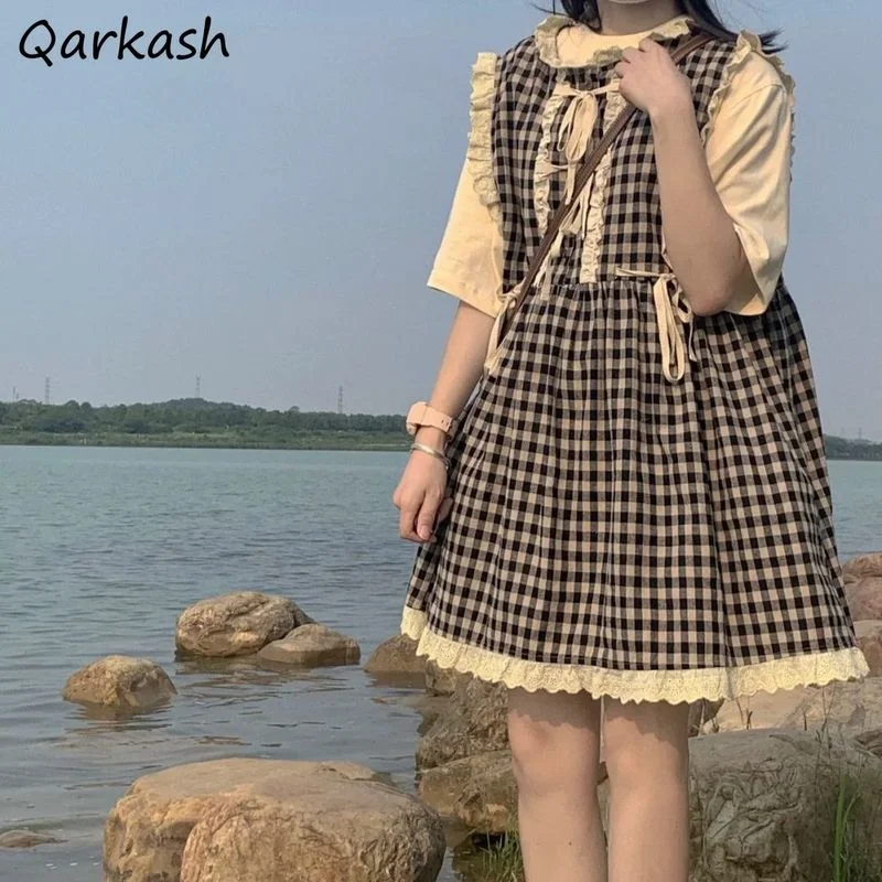 Комплекты платьев Женский Летний Сарафан до колен в клетку стиле ретро | Женская