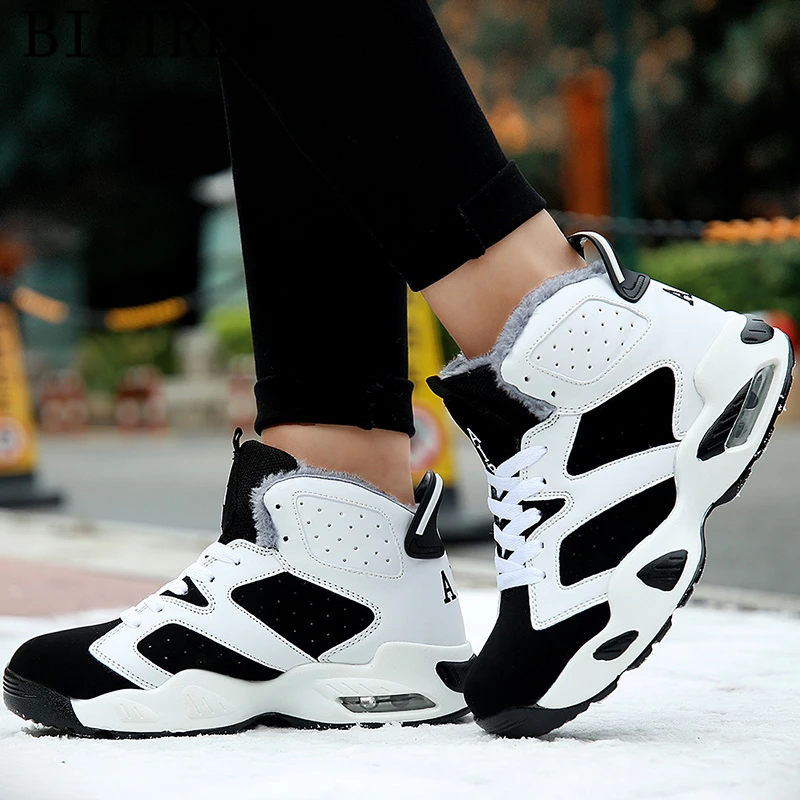 Повседневная обувь Мужские ботинки Зимняя Кожаные сникерсы черного цвета