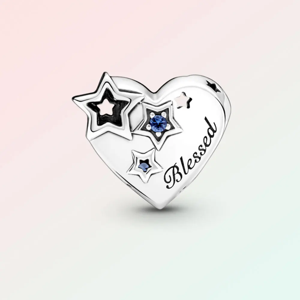 

Sterling silver 925 Thankful Heart & Stars Charm Radiant Flower CharmJewelry for women Fit Original Bracelet