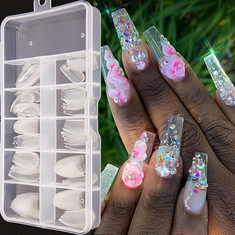 

100/ 600pcs Full Cover Fake Nail Artificial Press on Long Ballerina Clear/Natural/white False Coffin Nail Art Tips Manicure Tool