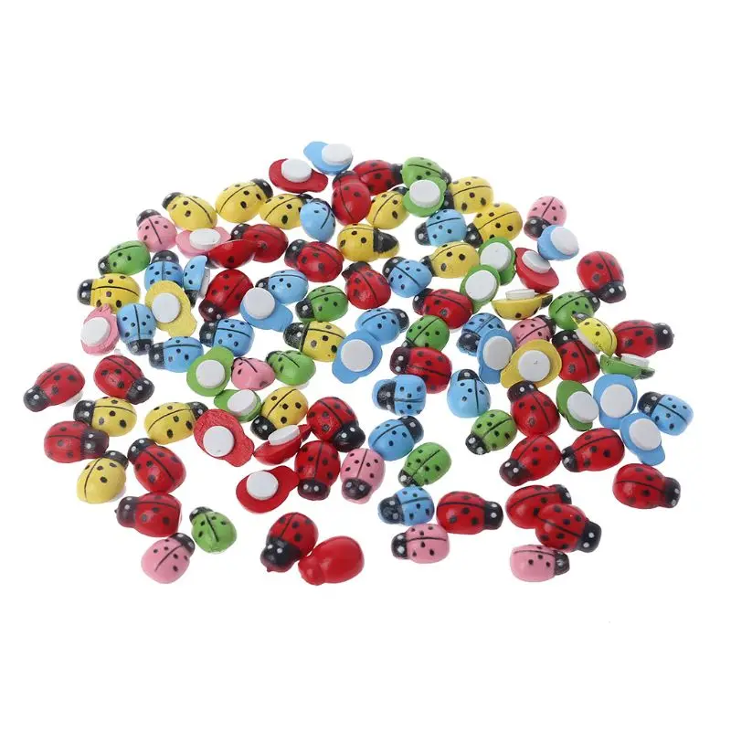 

Figurines Ornaments Garden 100pcs Mini Ladybugs Shaped Stickers Miniature Ornament DIY Fairy Garden Decor