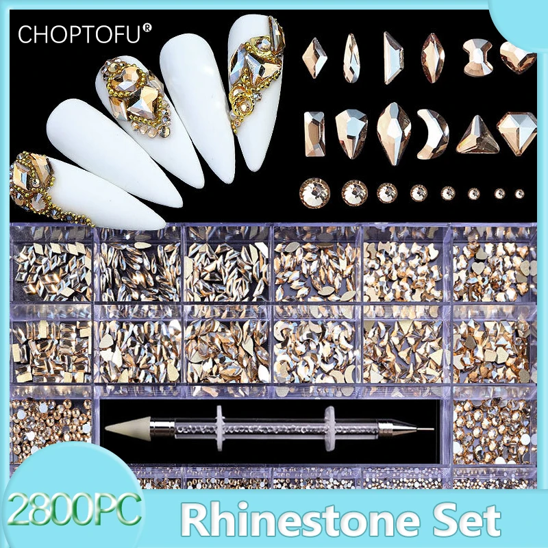 2800PC/Box Diamond Nail Rhinestone Kit FlatBack Crystal Rhinestones Set Luxury Sparkling Nail Art With 1 Pen For Decorations
