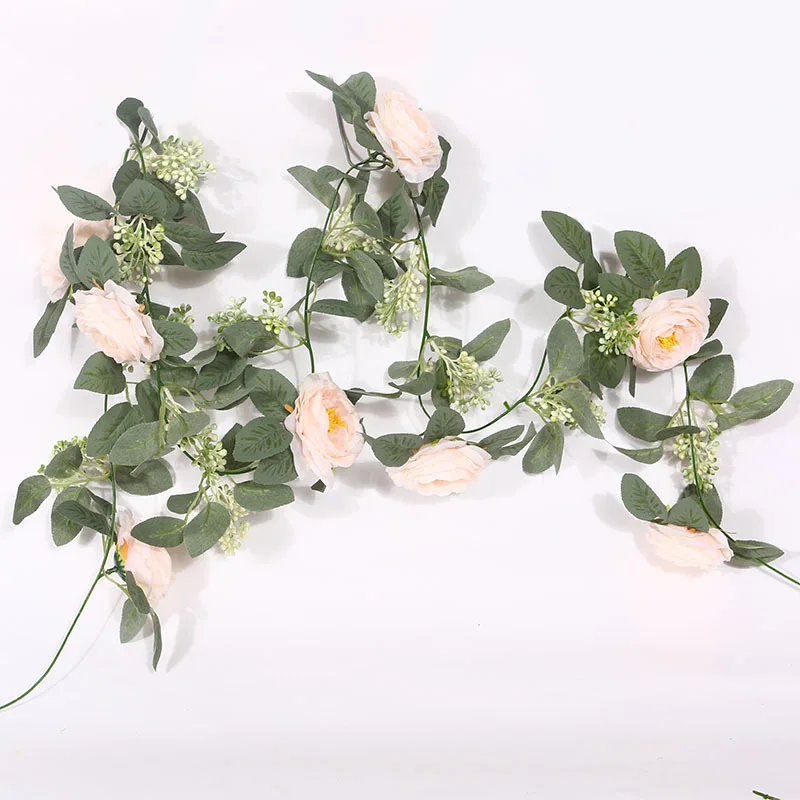 

2M Artificial Rose for Wedding Arch Decor Flowers Garland Fake Eucalyptus Ivy Plants Silk Peony Vines Party Room Decor