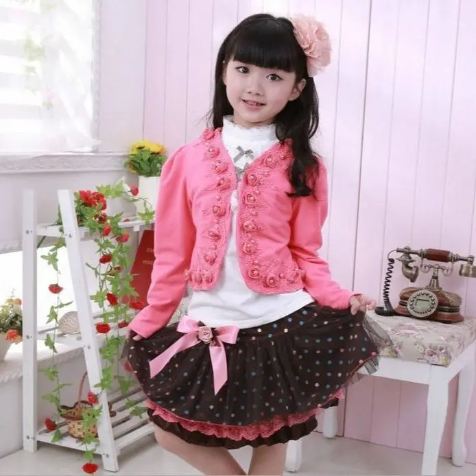 Костюм детский осенне-весенний из 3 предметов (куртка + футболка юбка) Цветочный