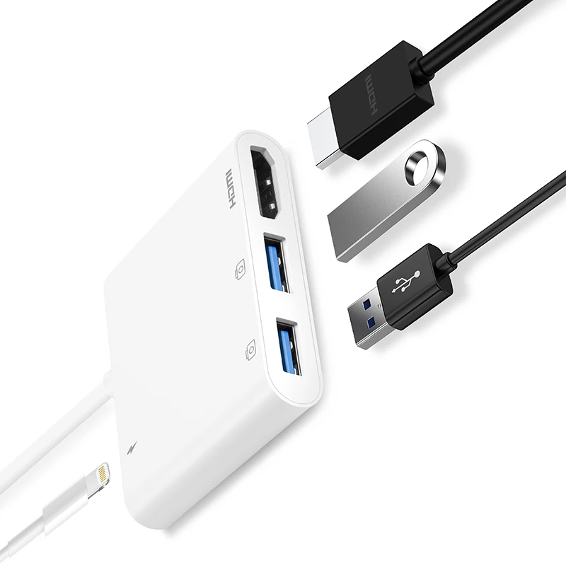 Кабель Lightning/1080P HDMI-совместимый с 2-USB 3 0 PD цифровой AV TV OTG адаптер концентратор для