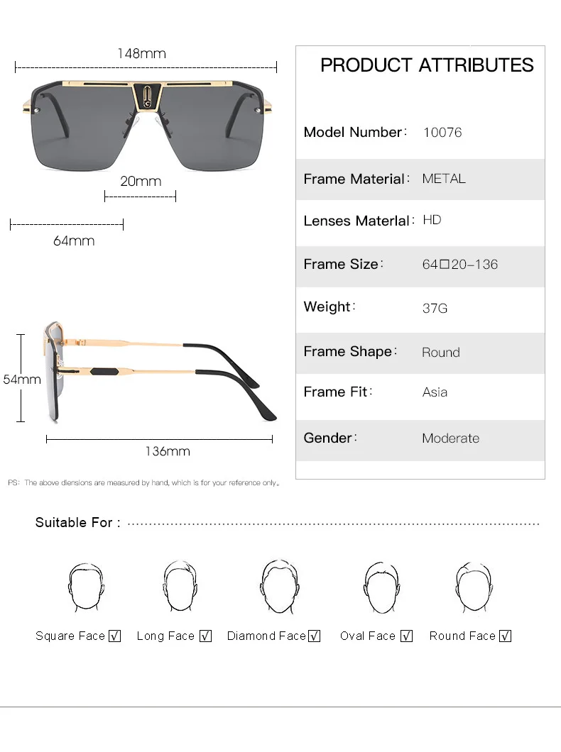

Gradient Square Sunglasses Men Women 2021 Trendy Vintage Brand Design Oversized Rimless Sun Glasses For Female Eyewear UV400