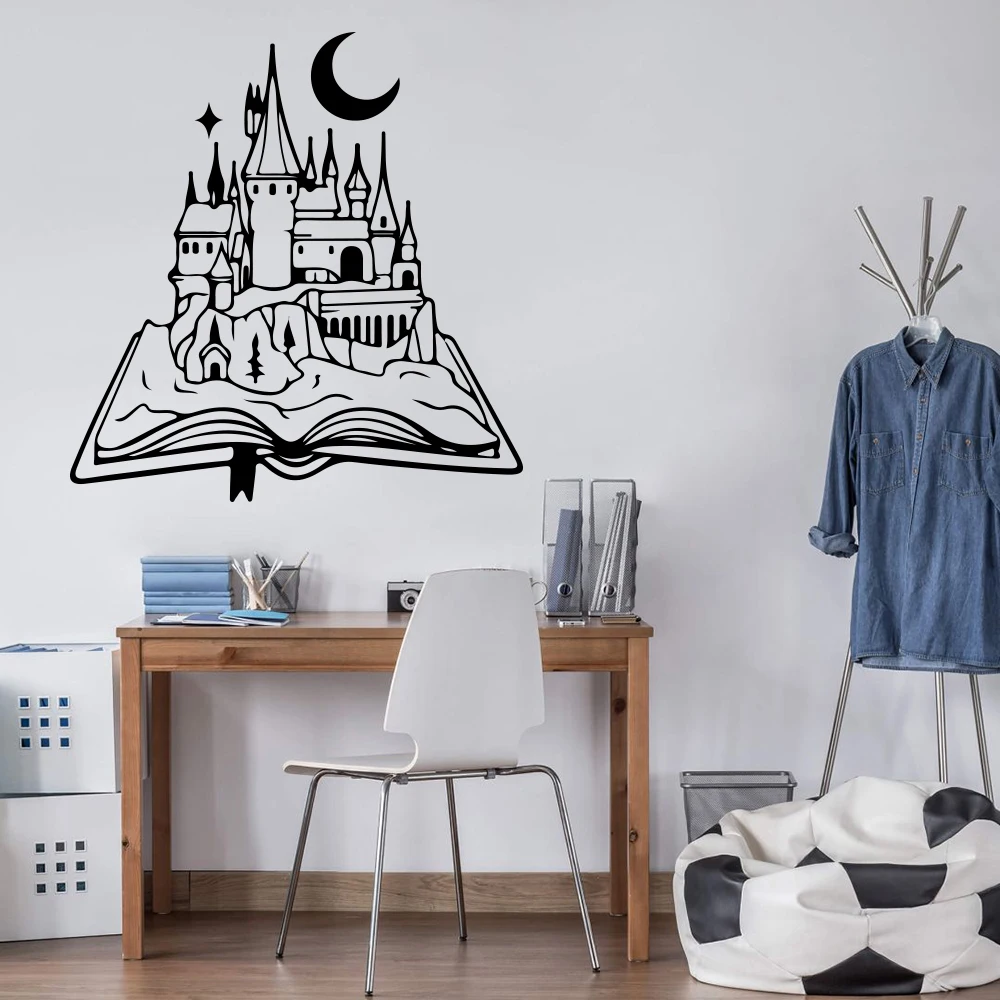 Съемный Виниловый дизайн украшение кабинета мультяшная книга Луна Настенная