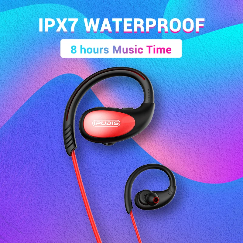 IPUDIS IPX7 водонепроницаемые спортивные Bluetooth наушники, стерео шейные беспроводные наушники, Hi-Fi гарнитура с микрофоном для Xiaomi