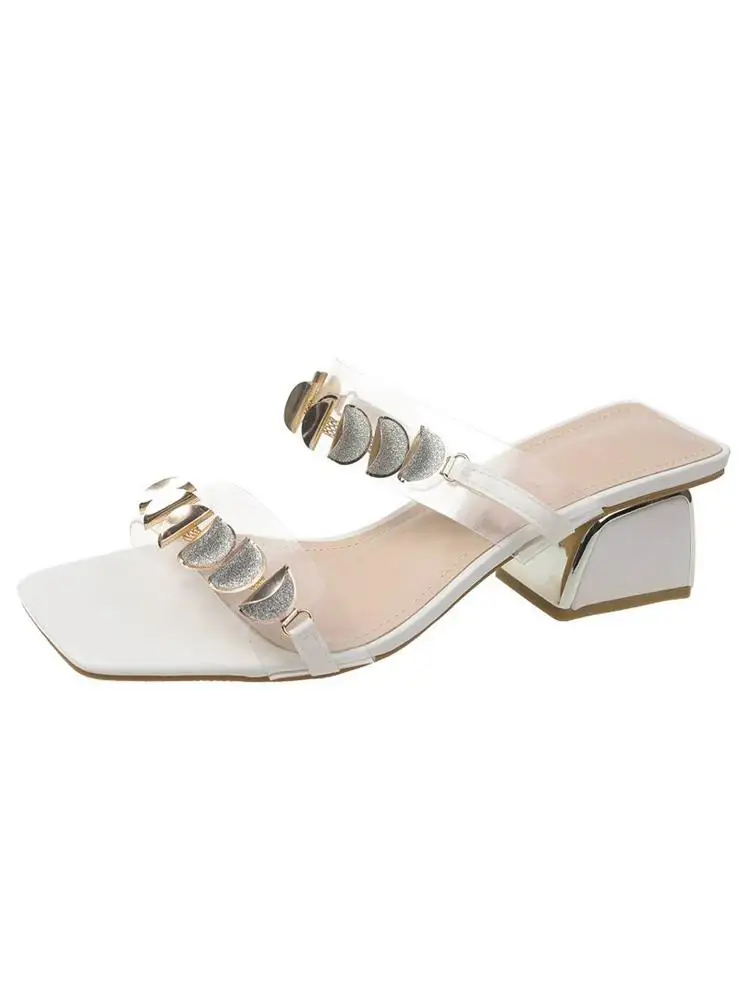

Transparent Slippers Shoes Square heel Women Heels Luxury Slides Med Pantofle Block High Summer Designer 2021 Scandals Rome Sexy