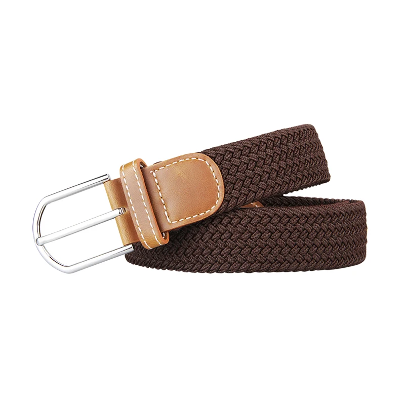 Мужской эластичный пояс плетеный стиль с серебряной пряжкой черный цвет бежевый