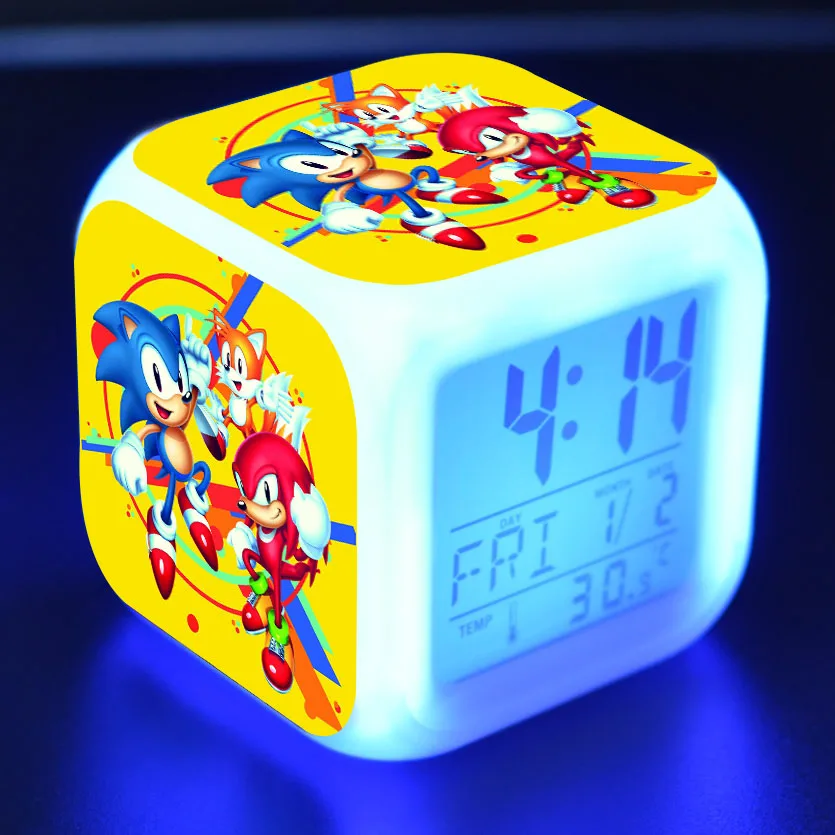Аниме Sonic Фигурки игрушки Красочные флэш цифровой будильник светодиодный светильник украшения игрушки для рождественских подарков