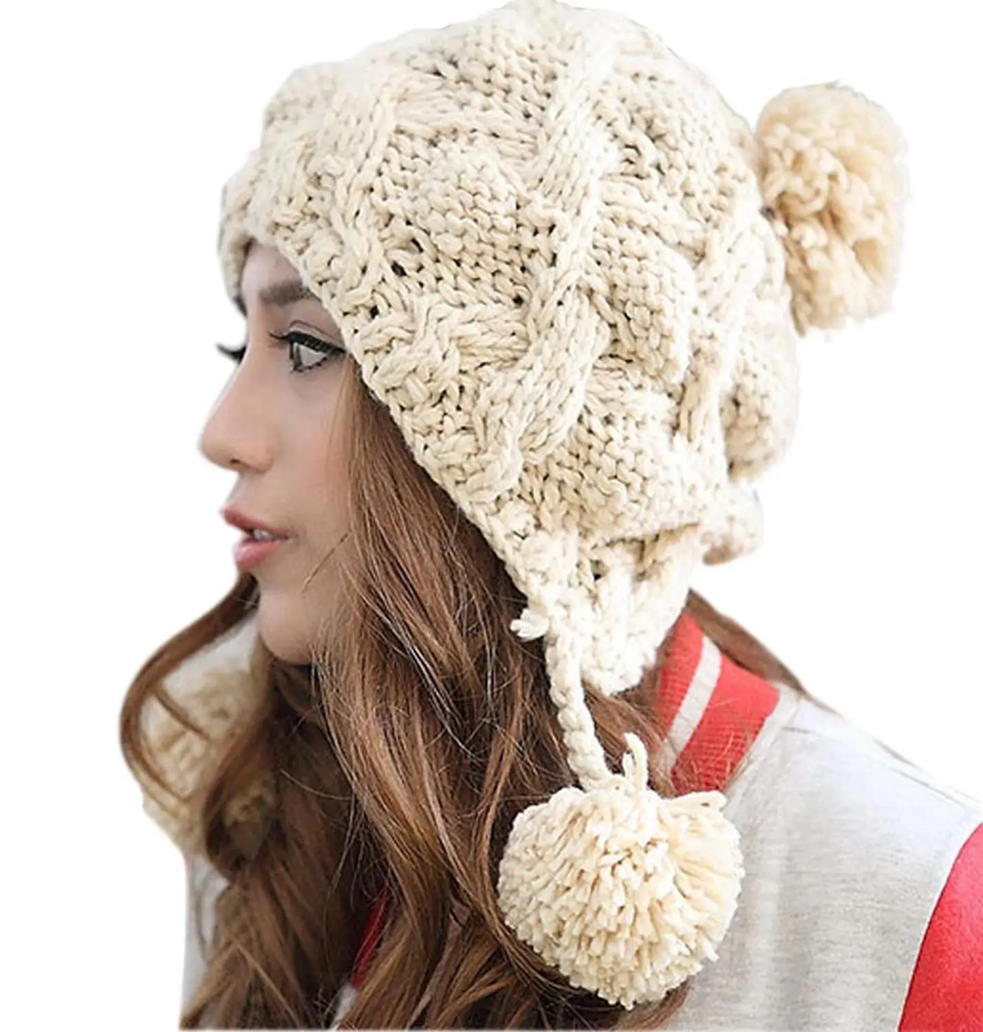 Зимняя теплая висячая шапка с помпоном шапочка Вязаная Шерстяная Лыжная