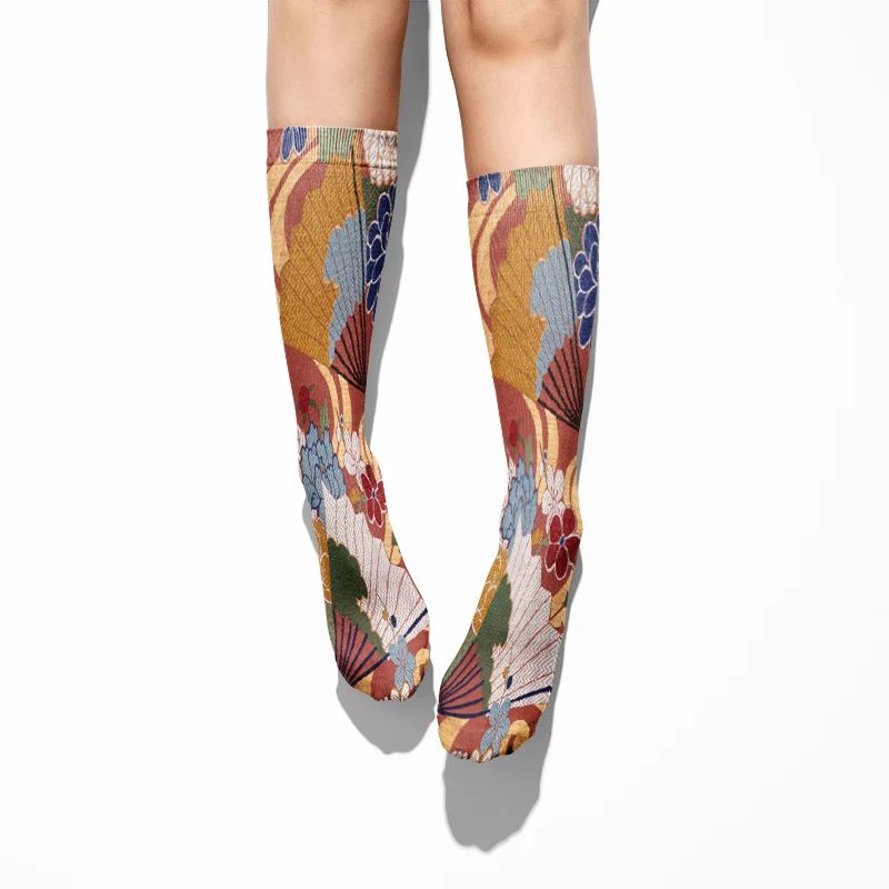 Носки женские хлопковые с традиционным японским рисунком Повседневные высокие