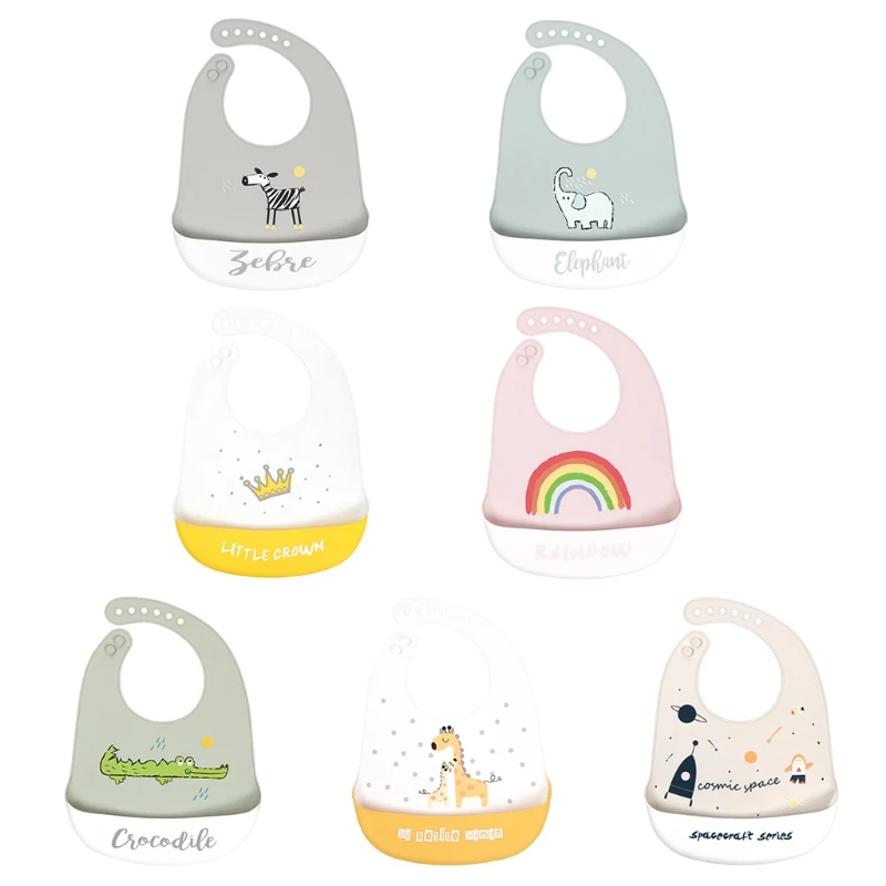 

New Baby Cartoon Waterproof Bibs Food Grade Silicone Newborn Feeding Saliva Towel