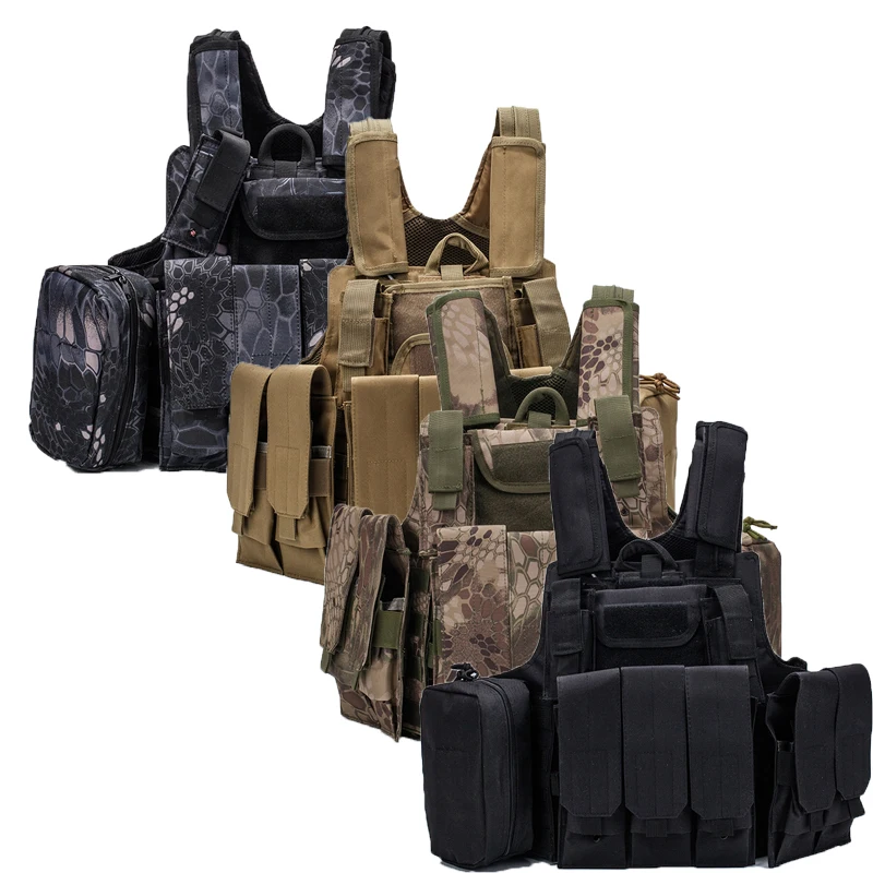 Men's Outdoor Tactical Vest Wargame US Army Airsoft Paintball MOLLE CIRAS Camo Combat Vest With Triple Magazine Pouch Equipment