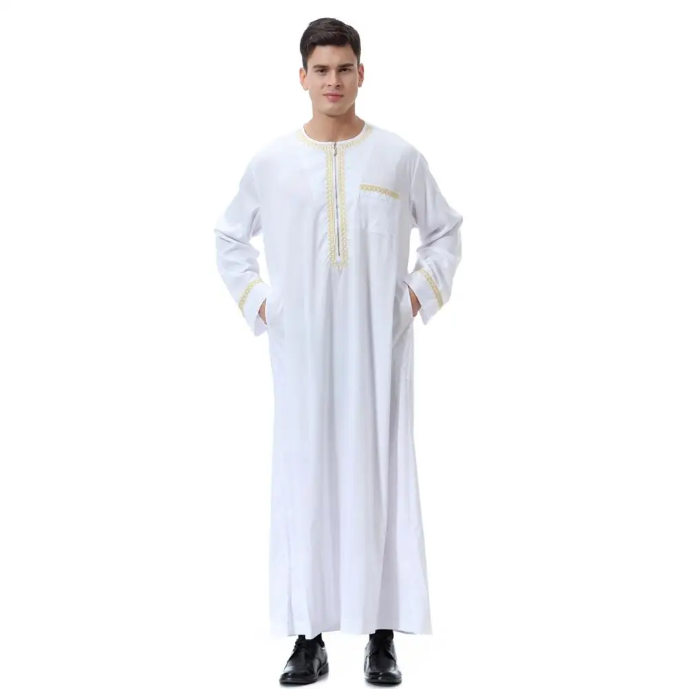 Hanyimidoo Muslim Abaya for Men Jubba Thobe Middle East Long Robes Kaftan Arab Dubai Adult Long sleeve Islamic Clothing