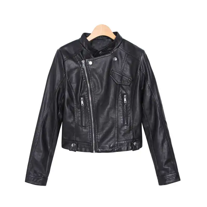 

LANMREM stand Collar gothic women leather chic fashion 2021 Autumn Korean New Leather Women's Short Coat Jacket short 2K2257