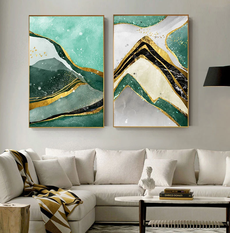 

Canvas Painting Wall Art Golden Line Texture Picture Poster Mountains Rivers Birds Abstract Prints Home Living Room Decoration