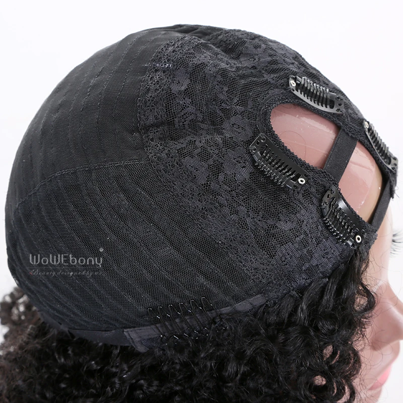 U Part Wig Kinky Curly Human Hair Wig For Black Women 130 150 180 250 Density Glueless Wig Brazilian Remy 8-26" Pre Plucked